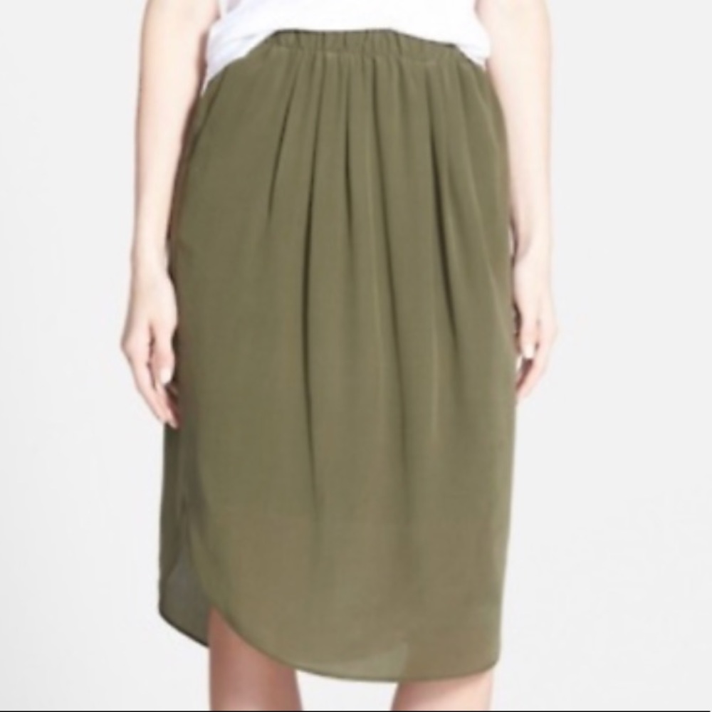 Madewell Olive Green Silk Skirt With Pockets